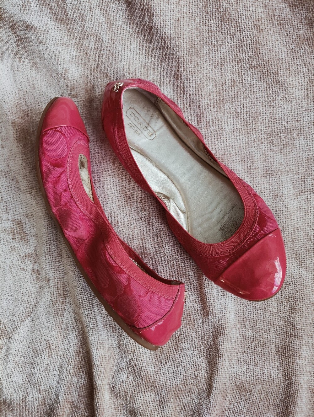 Coach Women’s Pink Signature Cap-Toe Ballet Flats, Size 8.5 Fit 8